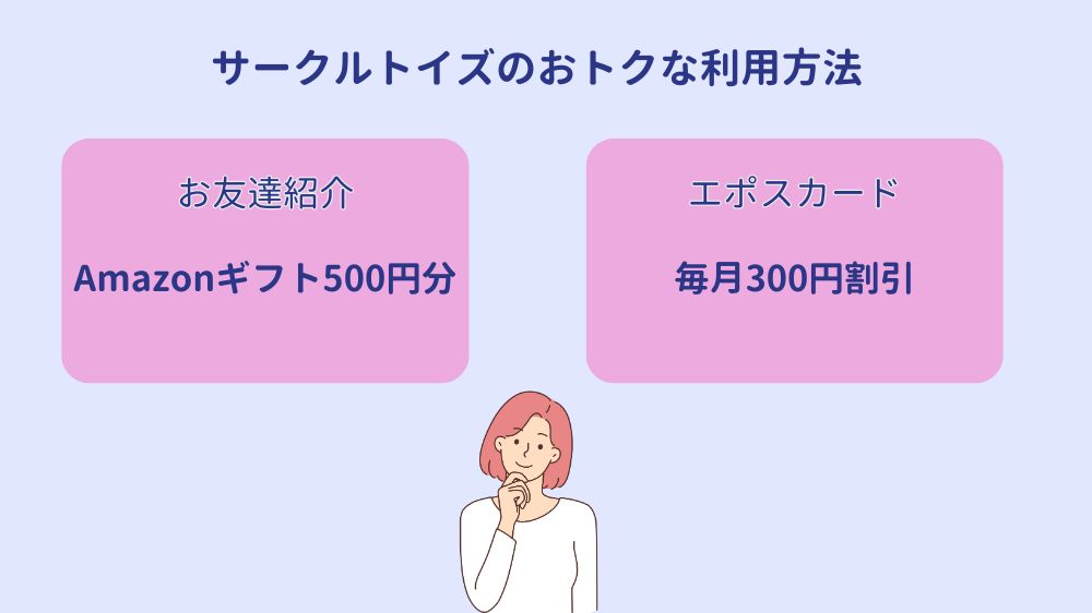 サークルトイズはお友達紹介キャンペーンとエポスカード割引が受けられます